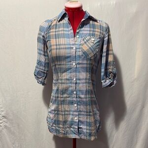 XS164 Garage Plaid Button Down Shirt - Blue and Tan